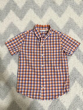 Janie and Jack Orange and Blue Plaid Short Sleeve Button-Down